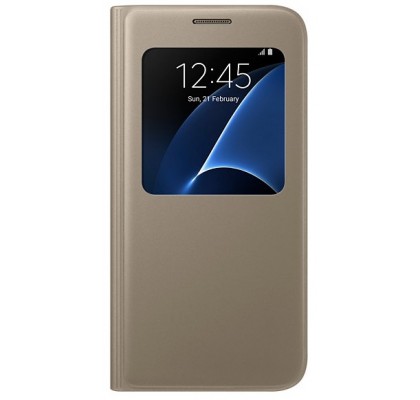 Husa S-View Cover pentru Samsung Galaxy S7, Gold